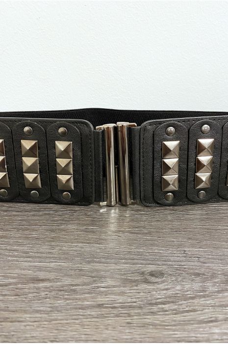 Ceinture noir clouté à l'avant et élastique à la taille - 3