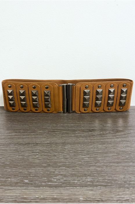 Ceinture camel clouté à l'avant et élastique à la taille - 1
