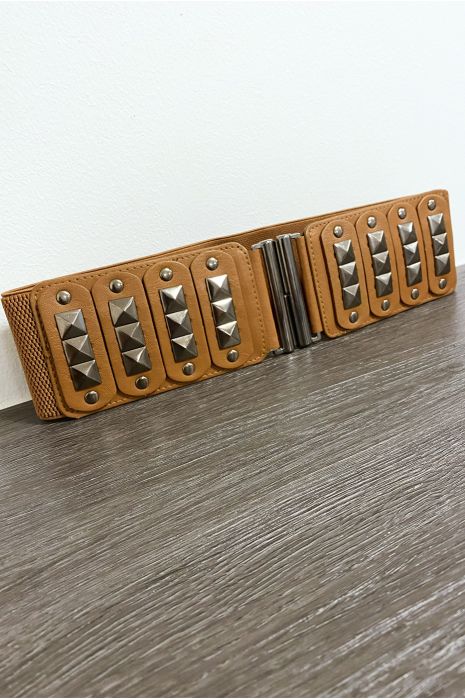 Ceinture camel clouté à l'avant et élastique à la taille - 2