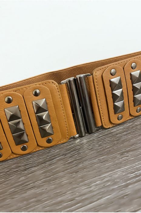Ceinture camel clouté à l'avant et élastique à la taille - 3