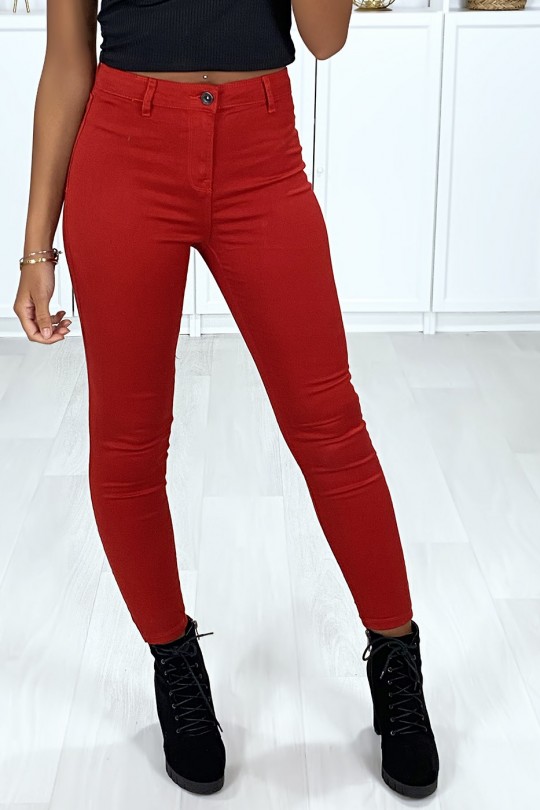 Rode zeer rekbare slim jeans met achterzakken - 1