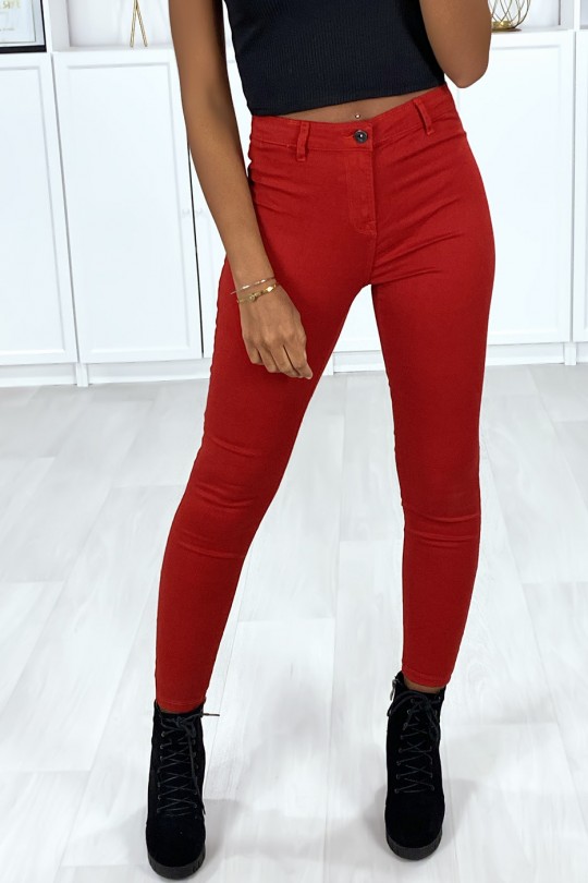 Rode zeer rekbare slim jeans met achterzakken - 2