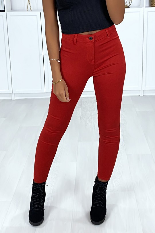 Red very stretchy slim jeans with back pockets - 4