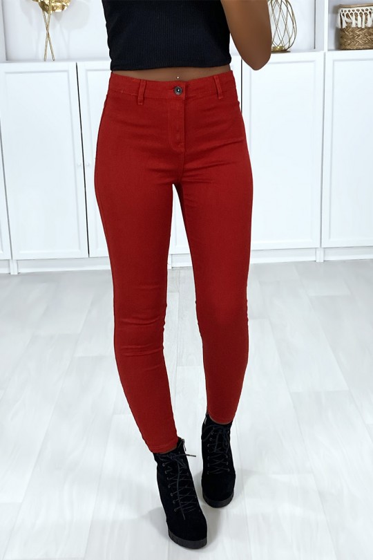 Rode zeer rekbare slim jeans met achterzakken - 5