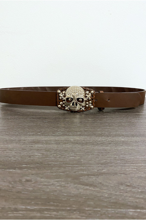 Ceinture marron accessoire tête sur la boucle - 1