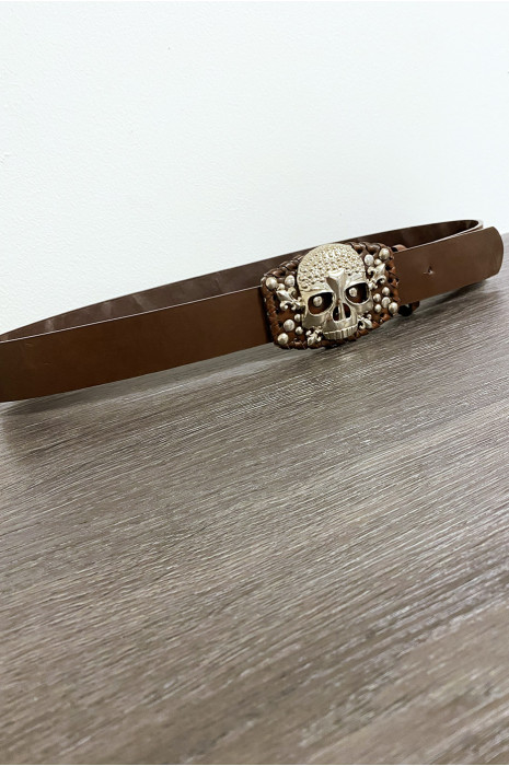 Ceinture marron accessoire tête sur la boucle - 2