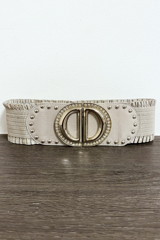 Gray elastic belt with rhinestones on the buckle - 1