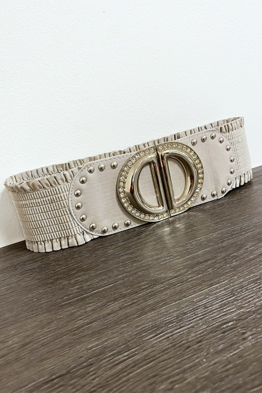 Gray elastic belt with rhinestones on the buckle - 2