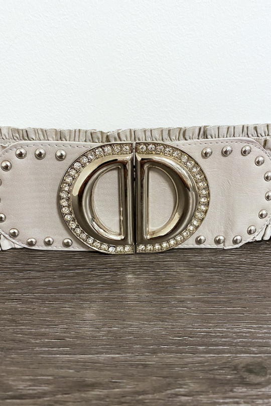 Gray elastic belt with rhinestones on the buckle - 3