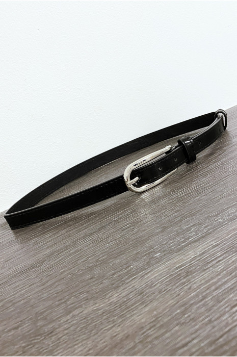 Thin shiny black belt with silver buckle - 3