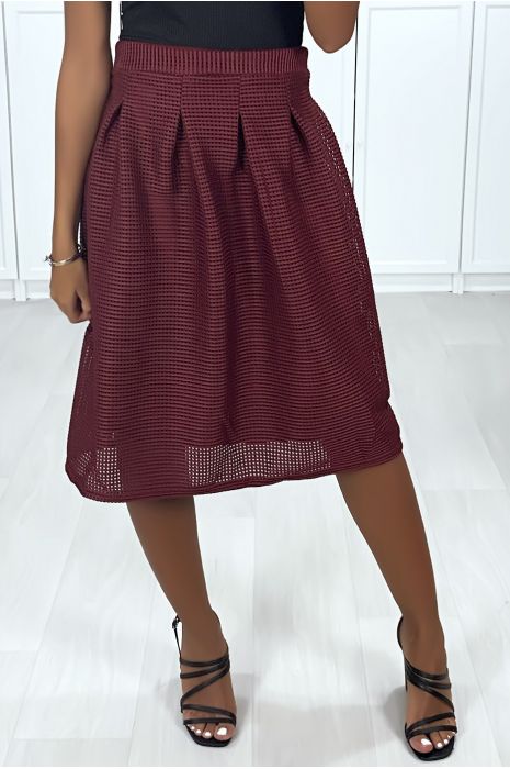 3/4 bordeaux skirt lined with pleats at the waist - 1