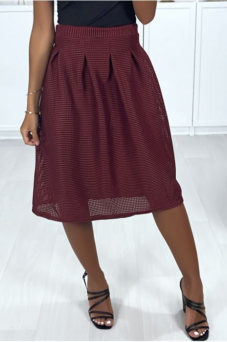 Jupe 3/4 bordeaux doublé avec plis à la taille
