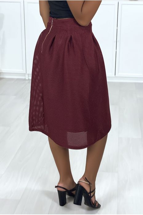 3/4 bordeaux skirt lined with pleats at the waist - 3