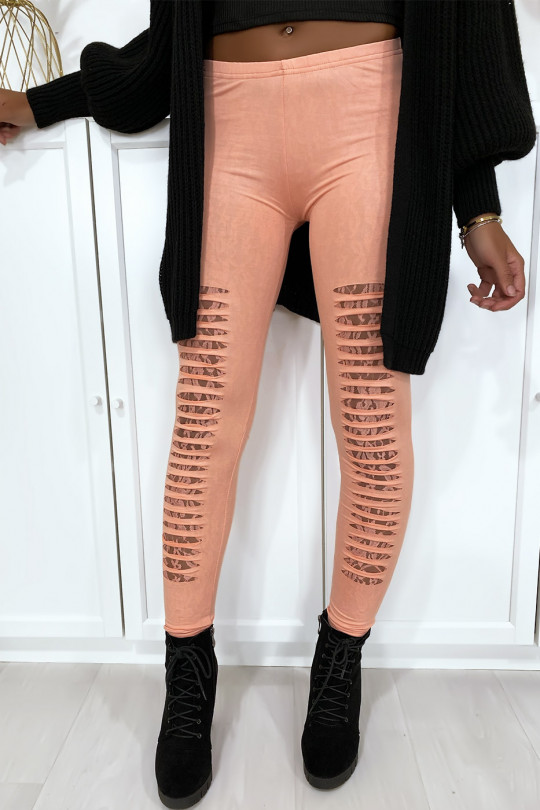 Pink leggings tapered at the front and lined with lace - 1