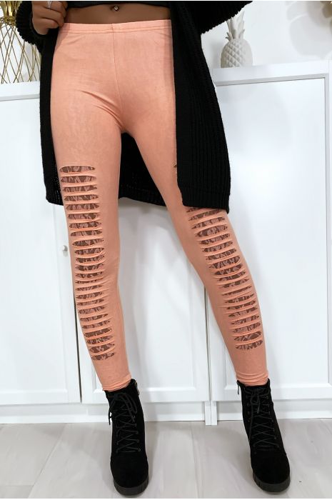 Roze legging loopt taps toe aan de voorkant en is gevoerd met kant - 2