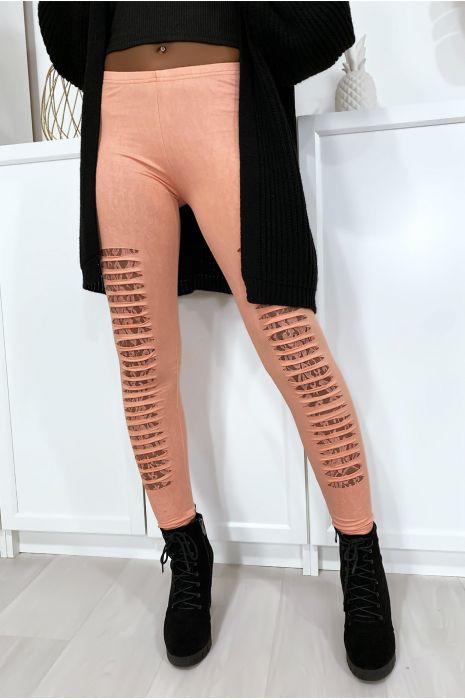 Roze legging loopt taps toe aan de voorkant en is gevoerd met kant - 3