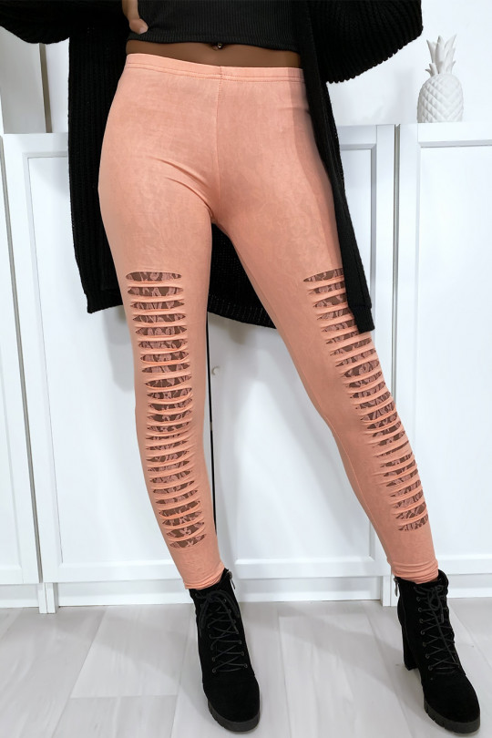 Pink leggings tapered at the front and lined with lace - 4