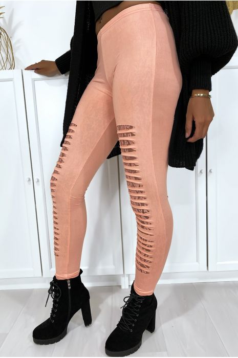 Roze legging loopt taps toe aan de voorkant en is gevoerd met kant - 6