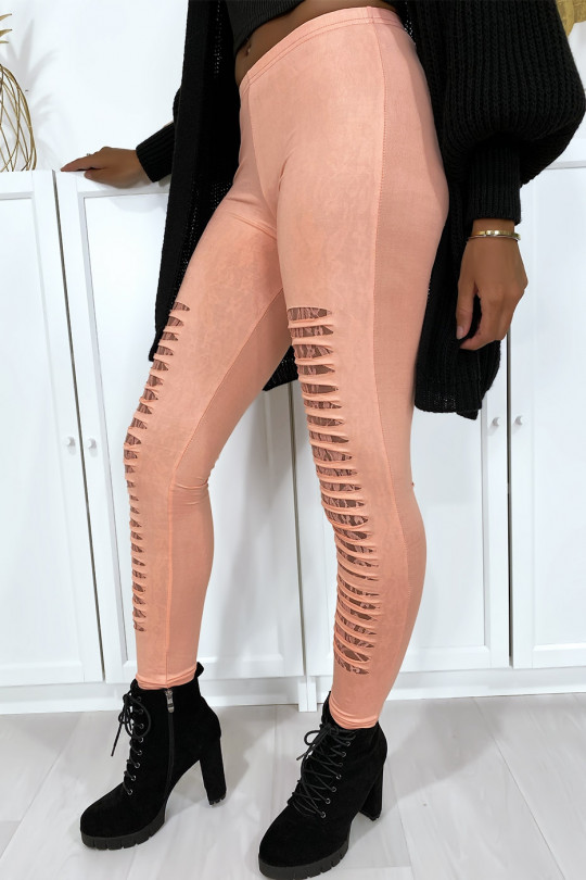 Pink leggings tapered at the front and lined with lace - 6