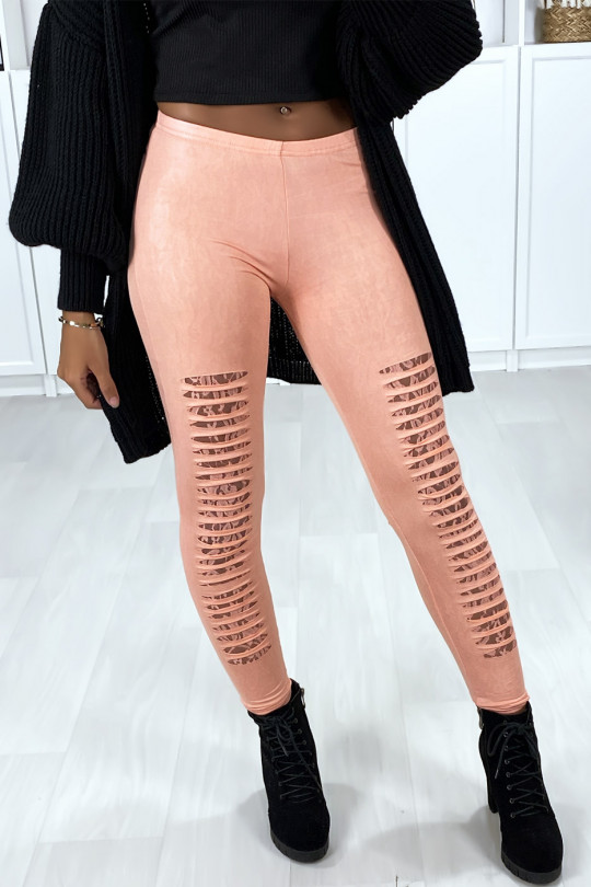 Pink leggings tapered at the front and lined with lace - 8