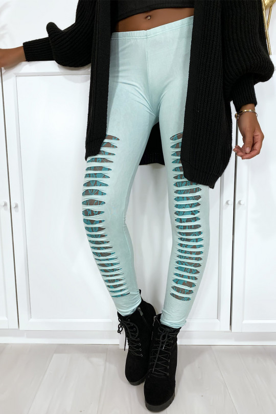 Sea green leggings tapered at the front and lined with lace - 1