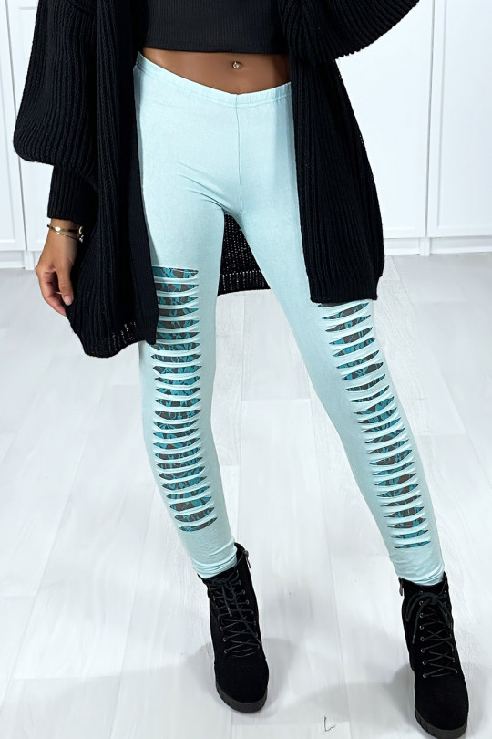 Sea green leggings tapered at the front and lined with lace - 5