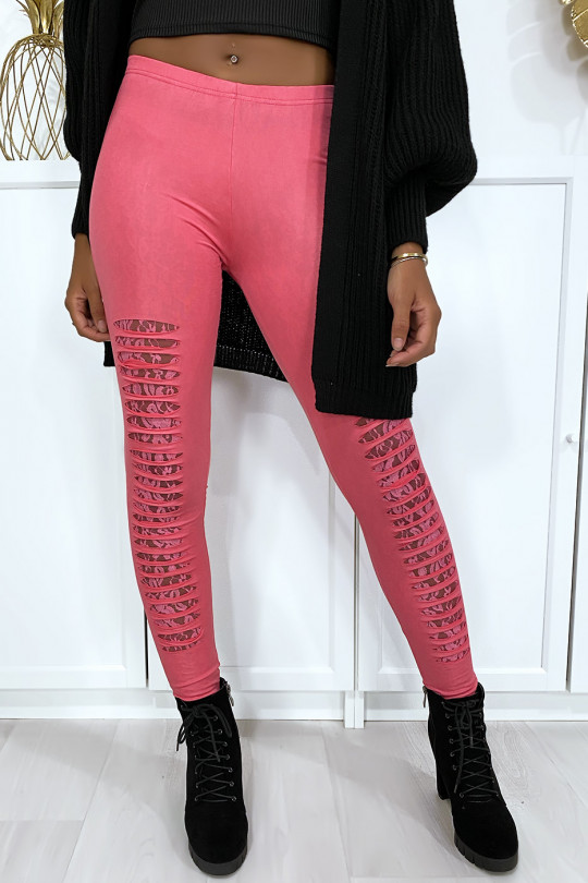 Fuchsia leggings tapered at the front and lined in lace - 1