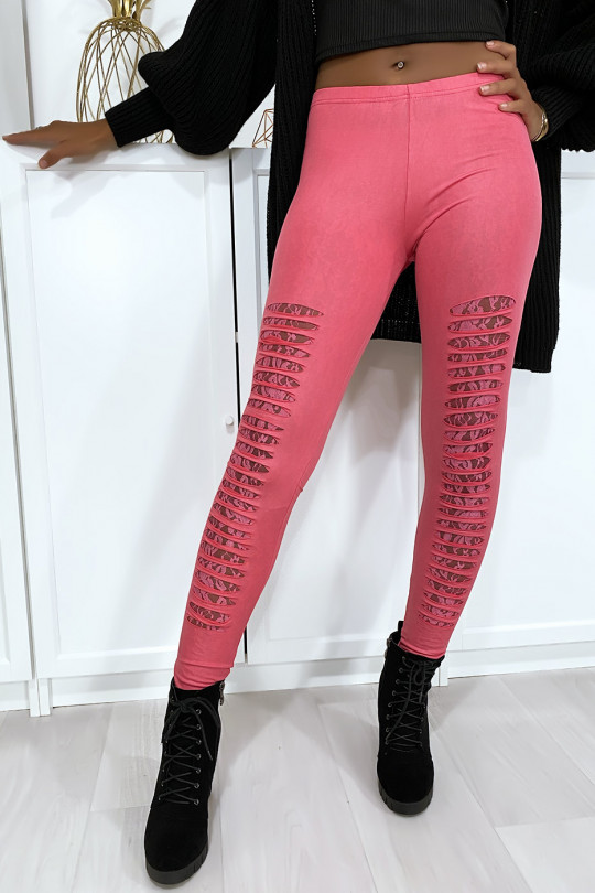 Fuchsia leggings tapered at the front and lined in lace - 2