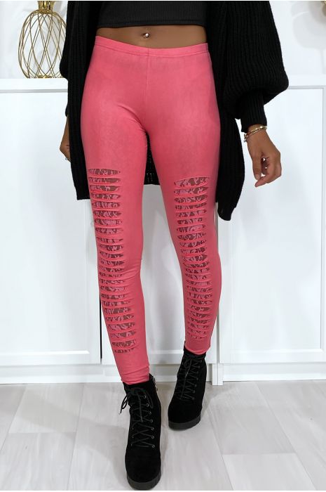 Fuchsiakleurige broek loopt taps toe aan de voorkant en is gevoerd met kant - 4