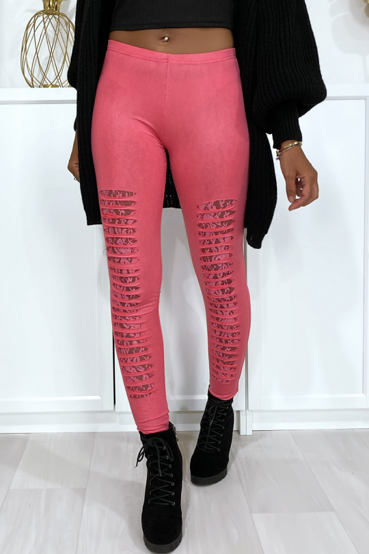 Fuchsia leggings tapered at the front and lined in lace - 4