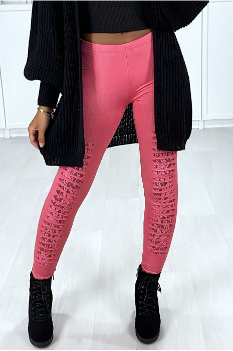 Fuchsiakleurige broek loopt taps toe aan de voorkant en is gevoerd met kant - 5