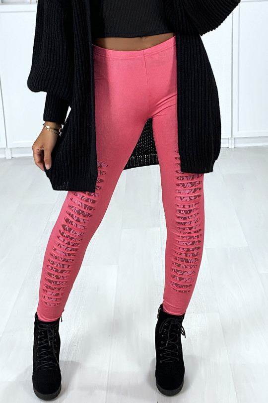 Fuchsia leggings tapered at the front and lined in lace - 5
