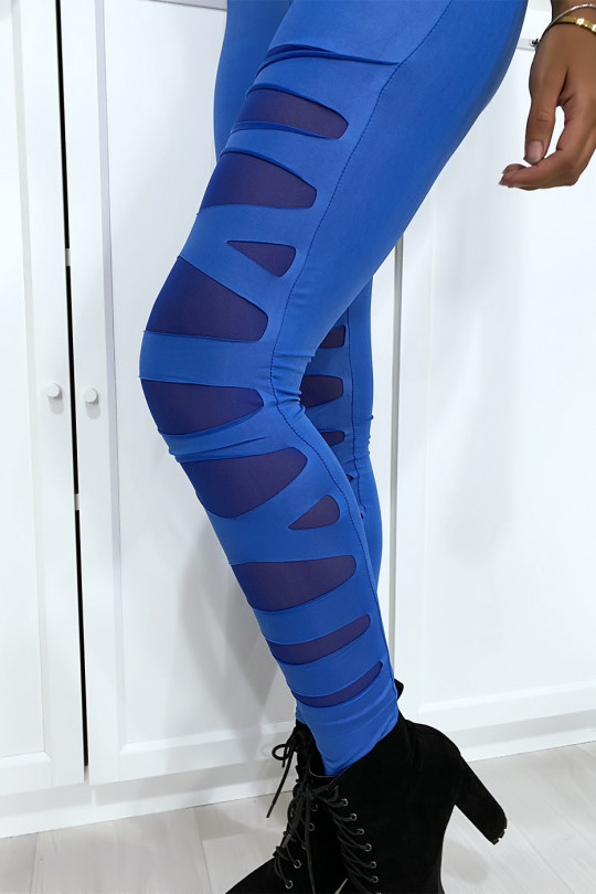 Blauwe legging met mooi patroon gesneden en gevoerd met mesh