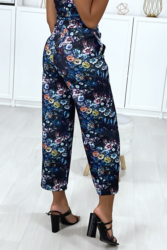 Black floral palazzo cropped trousers with pockets - 1