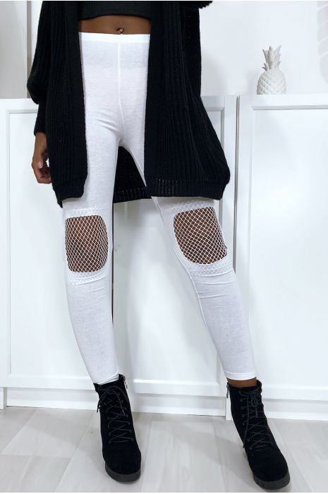 Witte legging met mesh op de knieën - 1