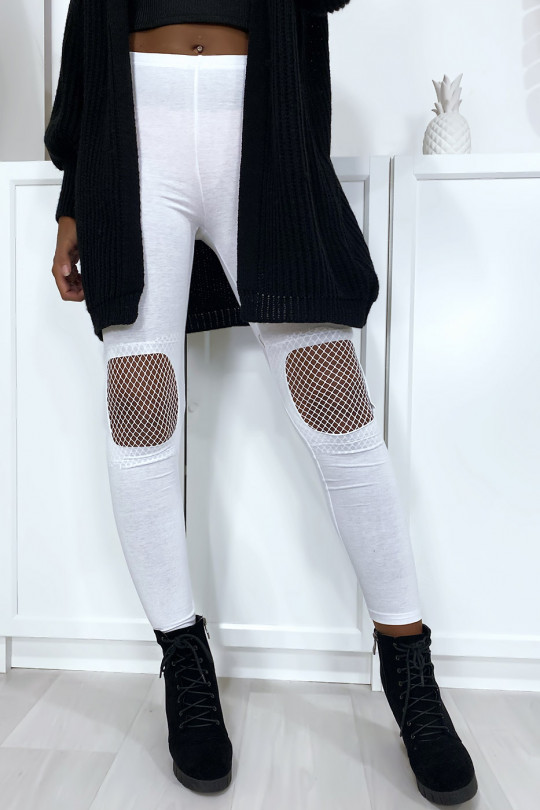 White leggings with mesh at the knees - 1