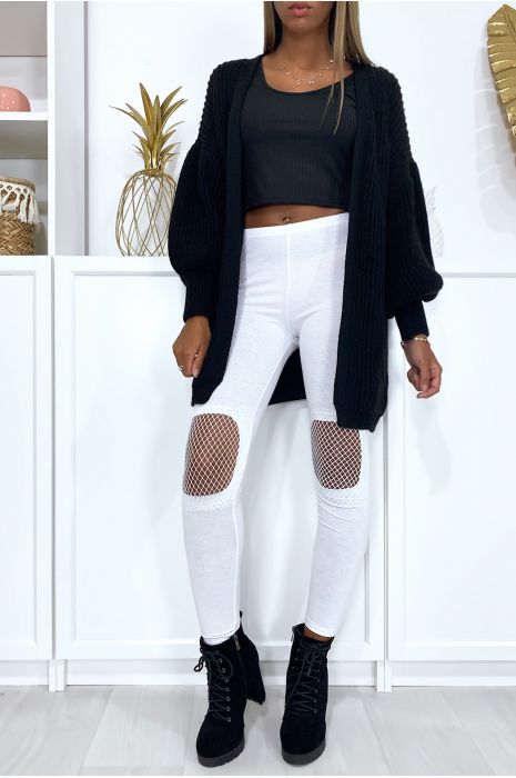 Witte legging met mesh op de knieën - 3