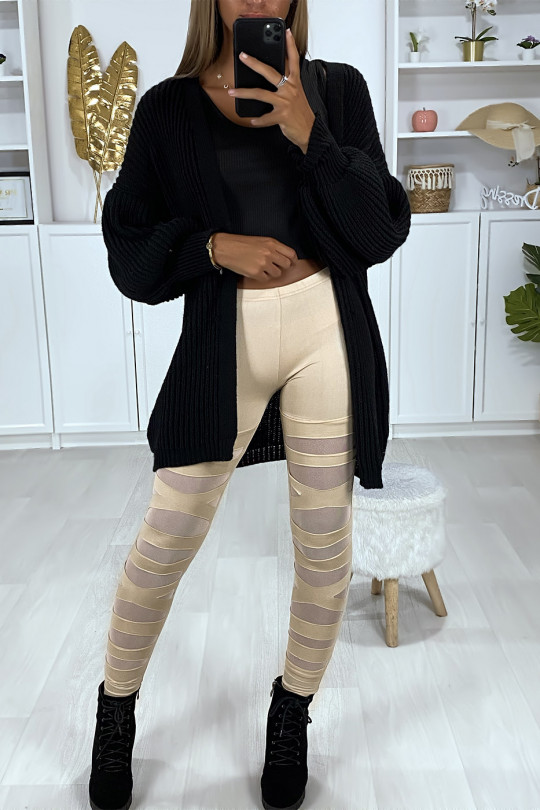 Beige leggings with pretty pattern cut and lined in mesh - 6