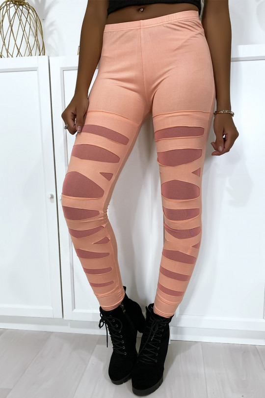 Pink leggings with pretty pattern cut and lined in mesh - 1