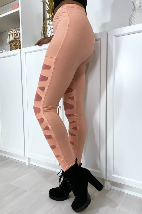 Pink leggings with pretty pattern cut and lined in mesh - 3