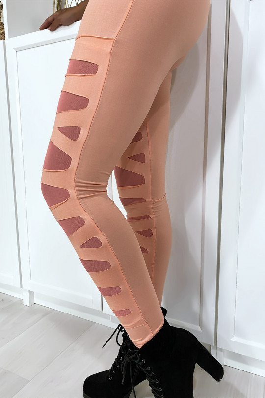 Pink leggings with pretty pattern cut and lined in mesh - 4