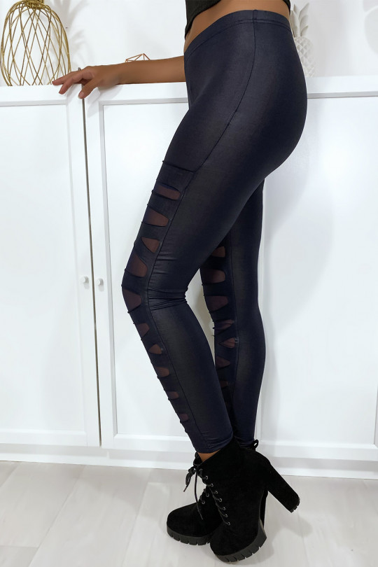 Navy leggings with pretty cut pattern and mesh lining - 5