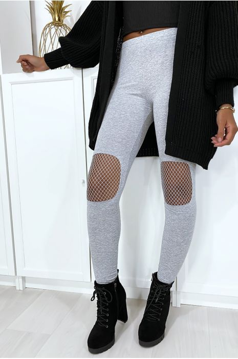 Grijze legging met mesh op de knieën - 2