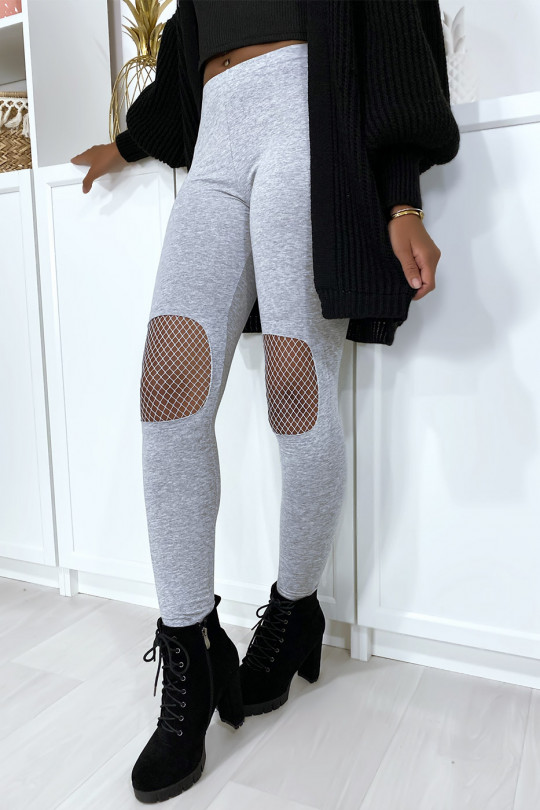 Gray leggings with mesh at the knees - 5