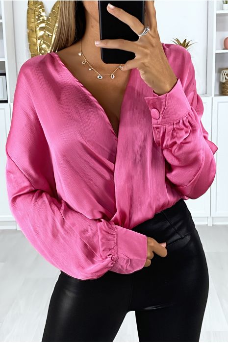 Over-size wrap body in fuchsia crepe - 1