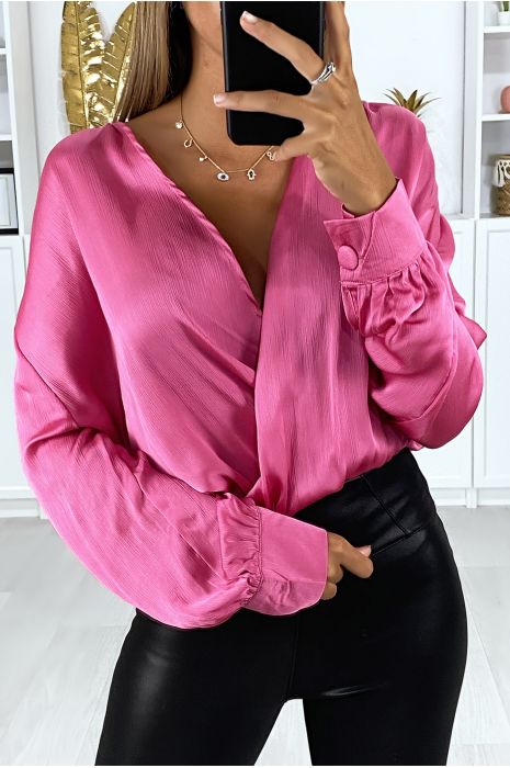 Over-size wrap body in fuchsia crepe - 2