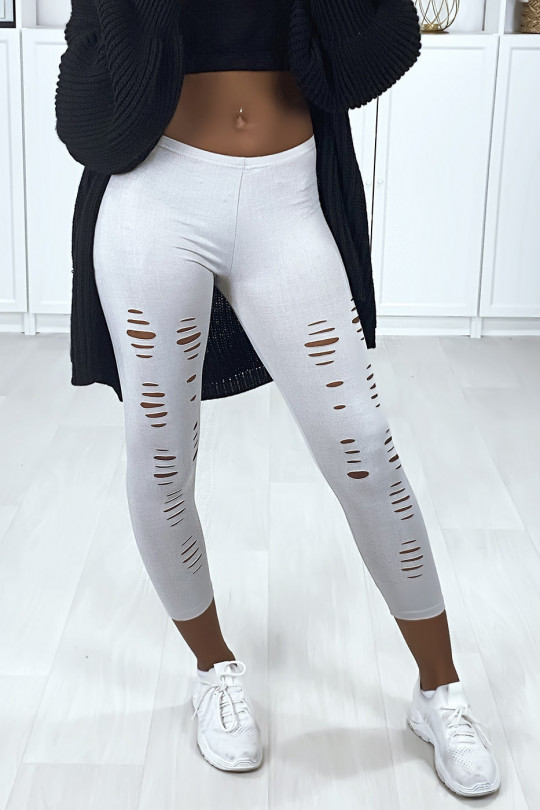 Gray leggings with shiny material and stretchy tapered at the front - 1