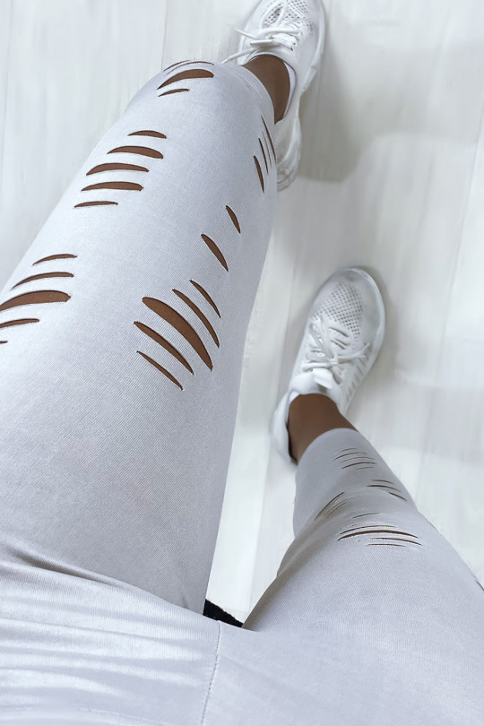 Gray leggings with shiny material and stretchy tapered at the front - 4