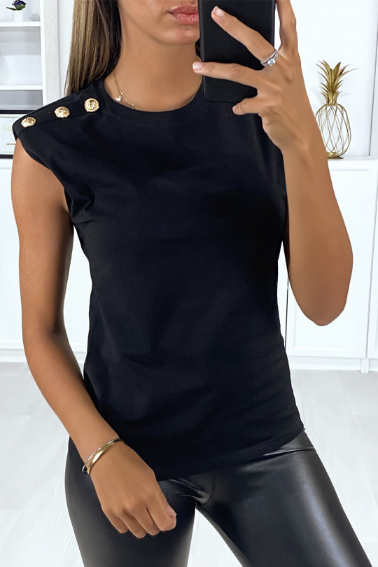 Sleeveless black top with epaulettes and gold buttons on the shoulder - 2