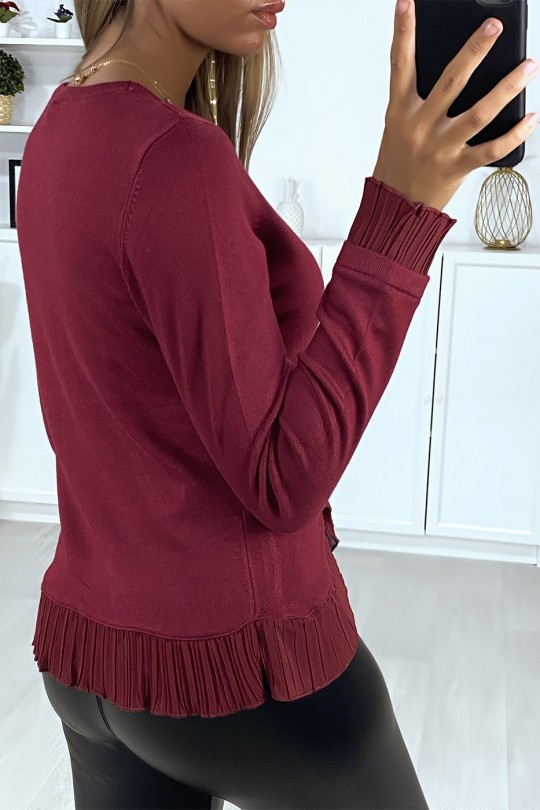 Zeer rekbare bordeauxrode sweater met gekruiste plooien bij de taille en mouwen - 4